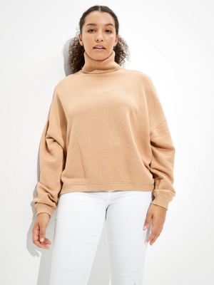 Ae Textured Fleece Cropped Mock Neck Sweatshirt