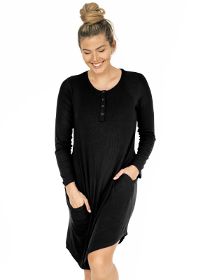 Betsy Ribbed Bamboo Nursing & Maternity Nightgown | Black