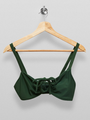 Khaki Ruched Cut Out Crop Bikini Top