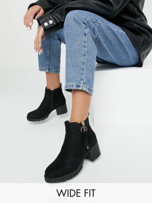 Simply Be Heeled Boots With Cleated Sole In Black