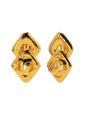 Chanel Double Diamond Shaped Logo Earrings