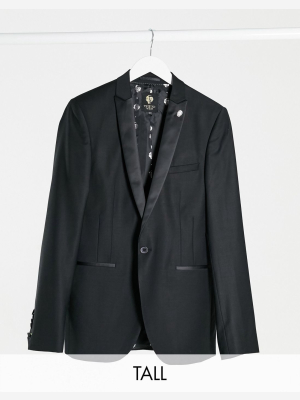 Twisted Tailor Tall Tuxedo Jacket In Black With Satin Shawl Lapel