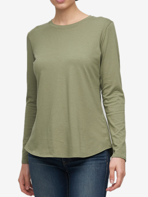 Long Sleeve Crew Neck T-shirt Army Green Stretch Jersey