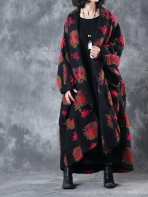 Plus Size - Winter Retro Long Sleeve Woolen Overcoat