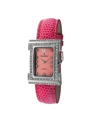 Peugeot Women's Leather Strap With Crystal Dial Watch - Pink