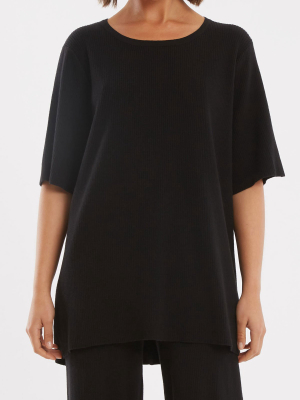 Signature Rib Knit Tee - Black