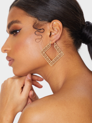 Gold Greek Link Pattern Hoop Earrings