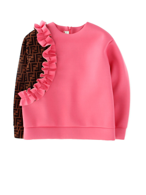 Fendi Kids Ruffled Ff Motif Panelled Sweatshirt