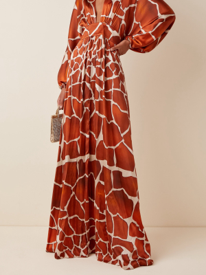 Lila Animal Print Crepe De Chine Maxi Dress