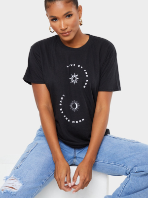 Black Live By The Sun Printed T Shirt