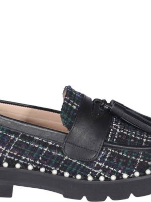 Stuart Weitzman Tassel-detailed Checked Loafers