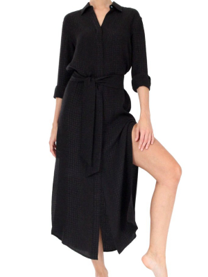 Silk Croco Jacquard Maxi Button Down Shirt Dress