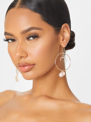 Gold Star And Moon Oversized Hoop Earrings