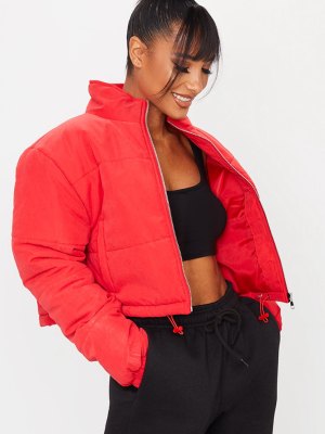 Red Super Cropped Peach Skin Puffer