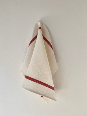 Thick Linen Kitchen Cloth: White With Red Stripe