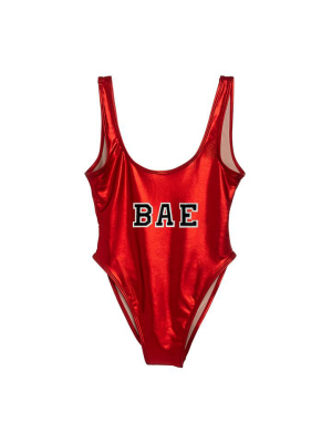 Bae [felt Letter Patch Metallic Swimsuit]