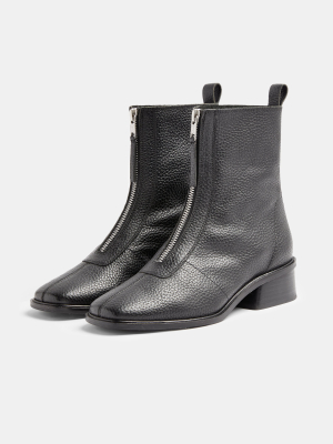 Amsterdam Black Zip Leather Boots
