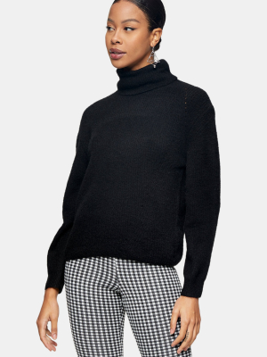 Black Roll Neck Knitted Sweater