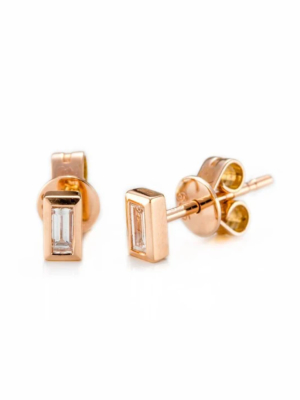 Zofia Day Baguette Classic Studs - Rose Gold