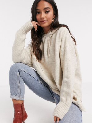 Mango Knitted Coordinating Hoodie In Oatmeal