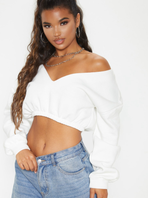 Cream Crop Off Shoulder Sweater