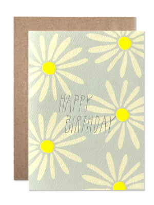 Blank Greeting Card - Happy Birthday Daisies With Silver Foil