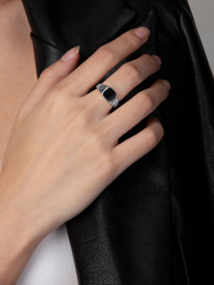 Silver Mini Signet Ring With Matte Onyx