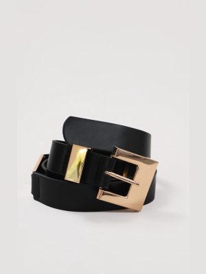 Black Pu Gold Chunky Square Buckle Waist Belt