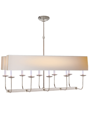 Linear Branched Chandelier In Polished Nickel With Natural Paper Rectangle Shade