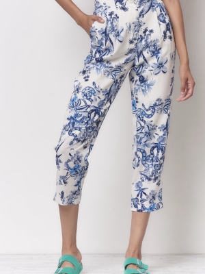 Sheila Carrot Pleated Pant - Toile Print