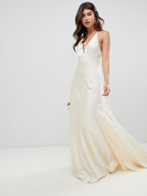 Asos Edition Satin Paneled Wedding Dress With Fishtail