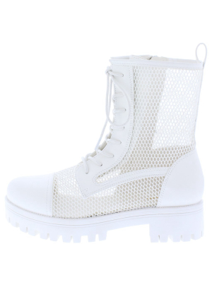 Bali1 White Perforated Lace Up Combat Boot