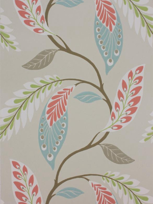 Fontibre Wallpaper In Aqua And Coral Red By Nina Campbell For Osborne & Little