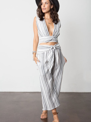 The Drifter High Waist Pants - Black & White Stripe Print