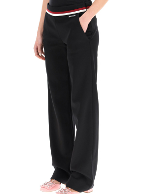 Miu Miu Striped Logo Patch Trousers