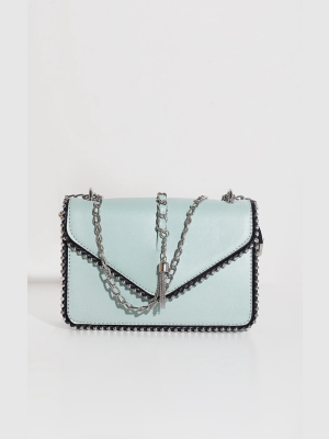 Mint Pu Chain And Tassel Trim Cross Body Bag