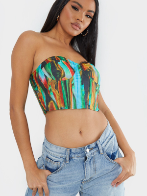 Multi Abstract Print Woven Cup Detail Bandeau
