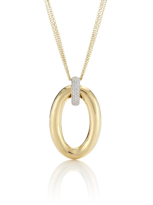 Pavé Diamond Oval Pendant With Triple Chain