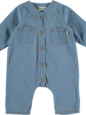 My Little Cozmo Nolan Chambray Baby Jumpsuit - Bleach Blue