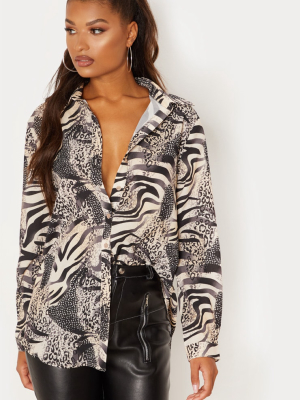 Grey Animal Print Oversized Shirt