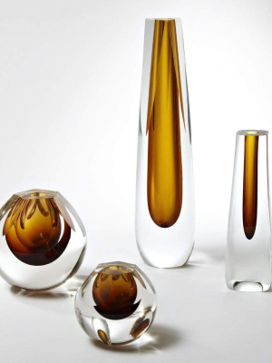 Global Views Hexagon Cut Glass Vase Amber