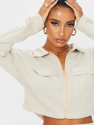 Cream Light Cord Pocket Front Crop Shirt