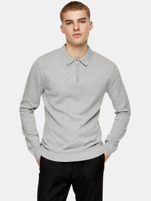 Considered Light Gray Zip Knitted Polo