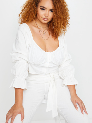 Plus White Woven Button Front Crop Top