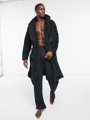 Asos Design Lounge Robe In Black Fleece