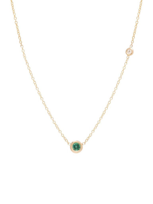 14k Emerald And Floating Diamond Choker Necklace