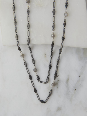 Baby Boho Layering Necklace, Oxidized Silver On Silver With Labradorite