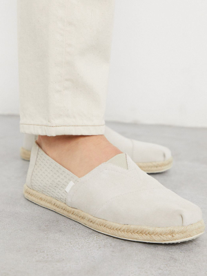 Toms Espadrilles In Gray Embossed Suede With Rope Detail