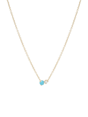 14k Prong Diamond & Turquoise Necklace