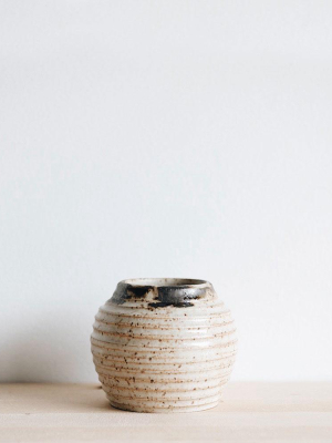 Brown Stoneware Cylinder Bud Vase